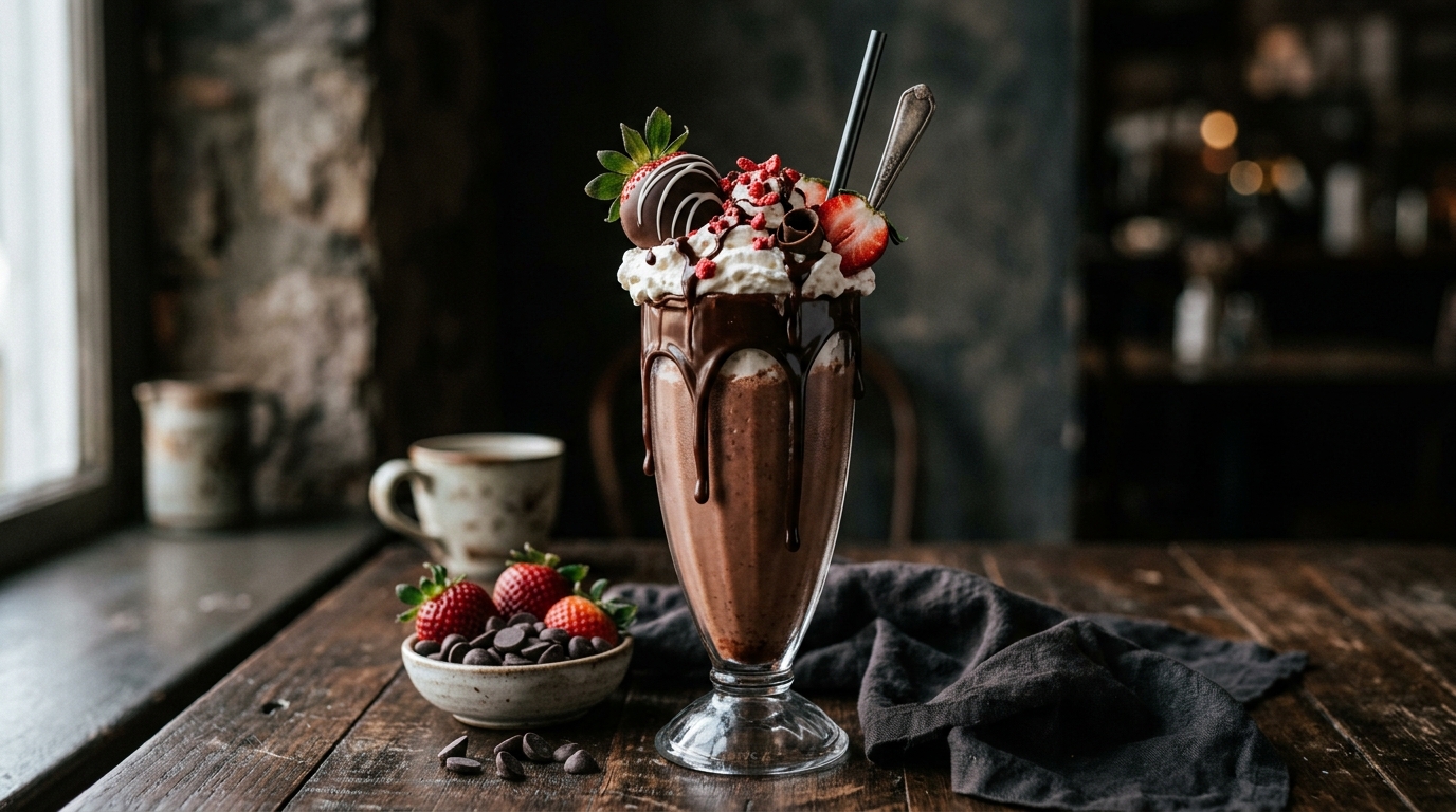 Finished chocolate covered strawberry milkshake served