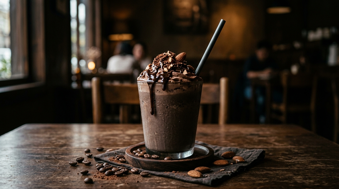 Finished protein-packed mocha almond milkshake served