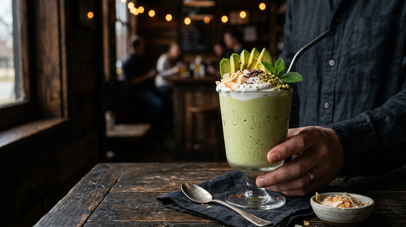 Finished creamy avocado coconut milkshake served