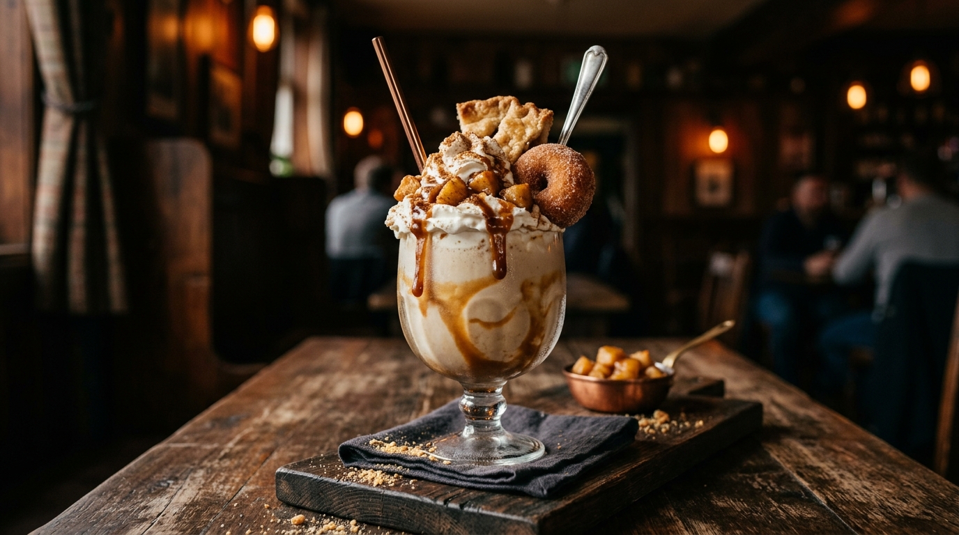 Finished caramel apple pie milkshake served