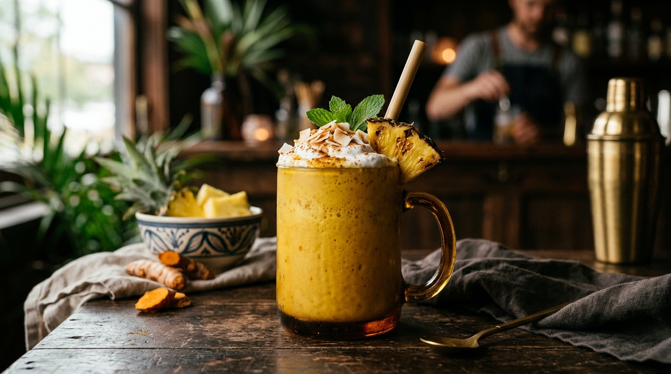 Finished tropical pineapple turmeric milkshake served