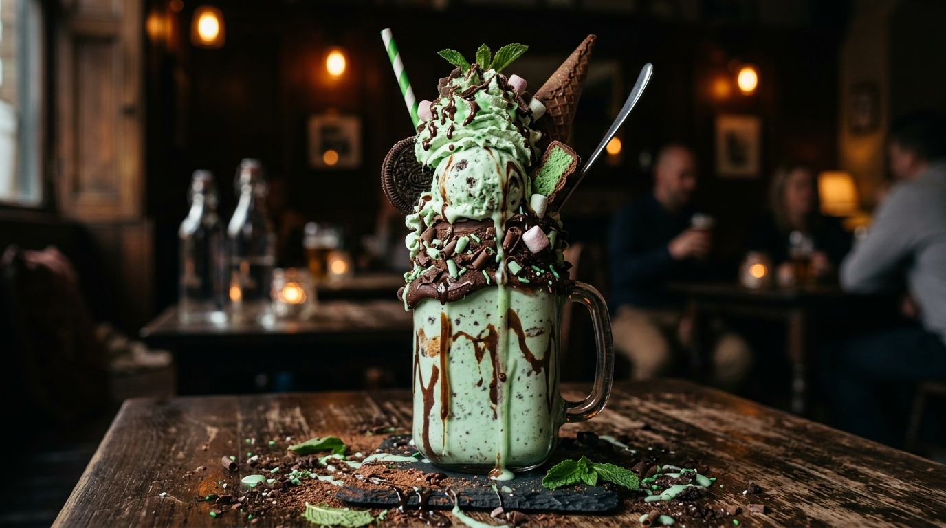 Finished mint chocolate chip freakshake served