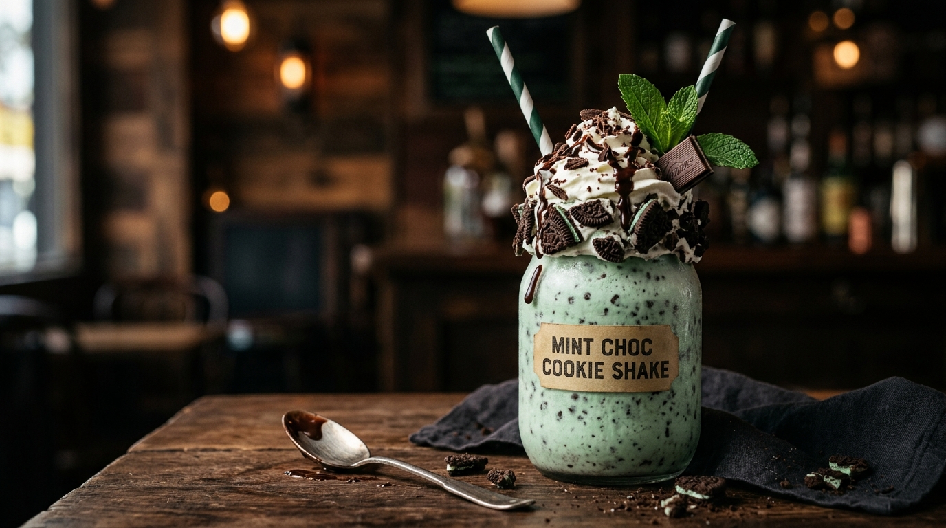 Finished mint chocolate cookie milkshake served