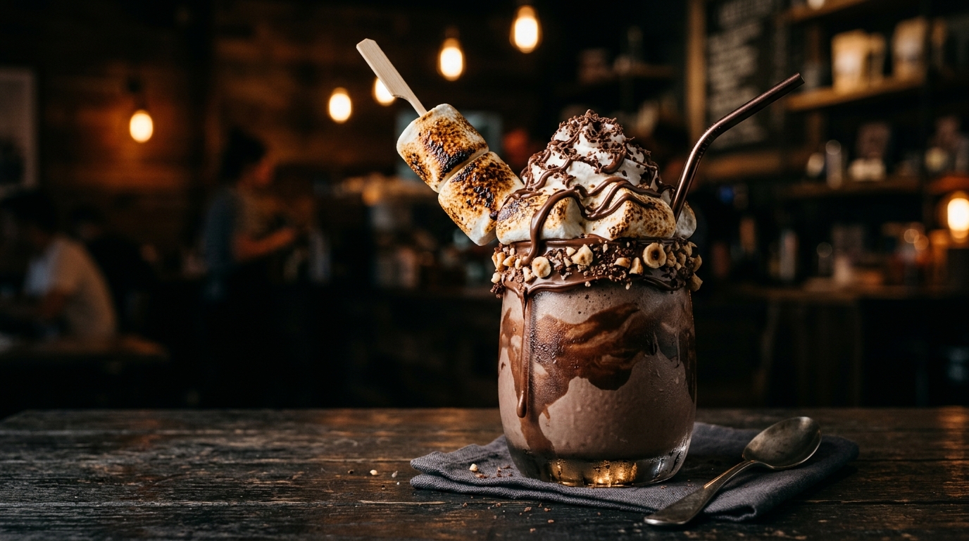 Finished nutella marshmallow milkshake served