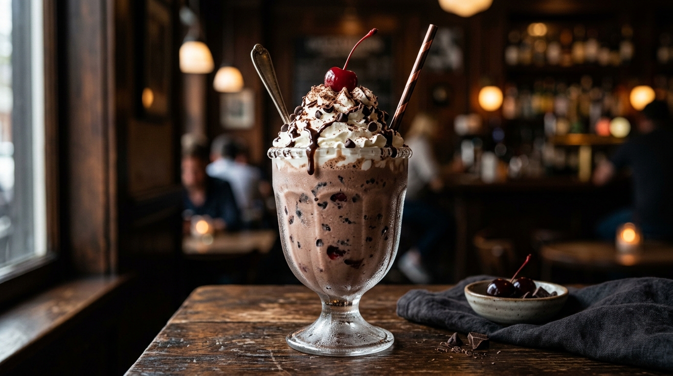 Finished cherry chocolate chip milkshake served