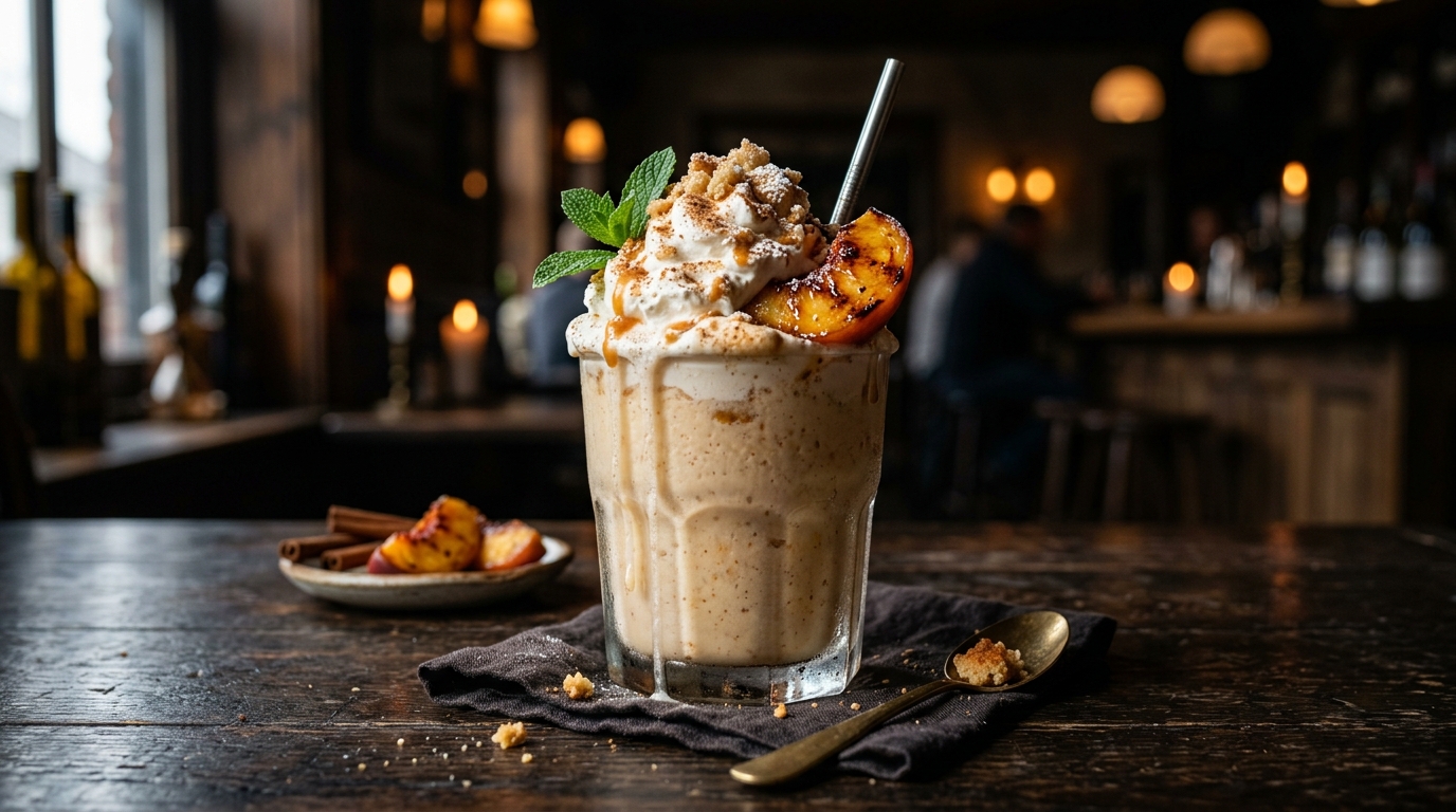 Finished peach cobbler milkshake served
