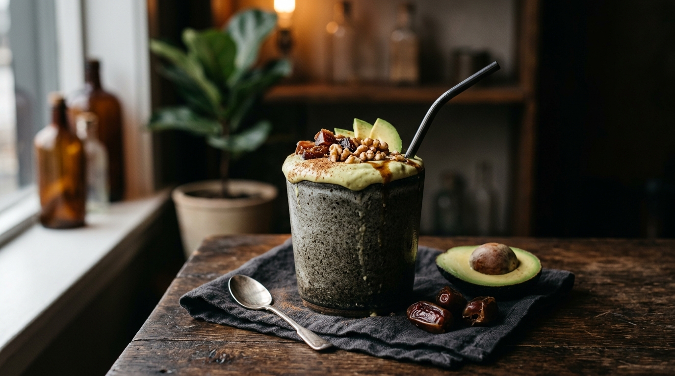 Finished avocado date milkshake served