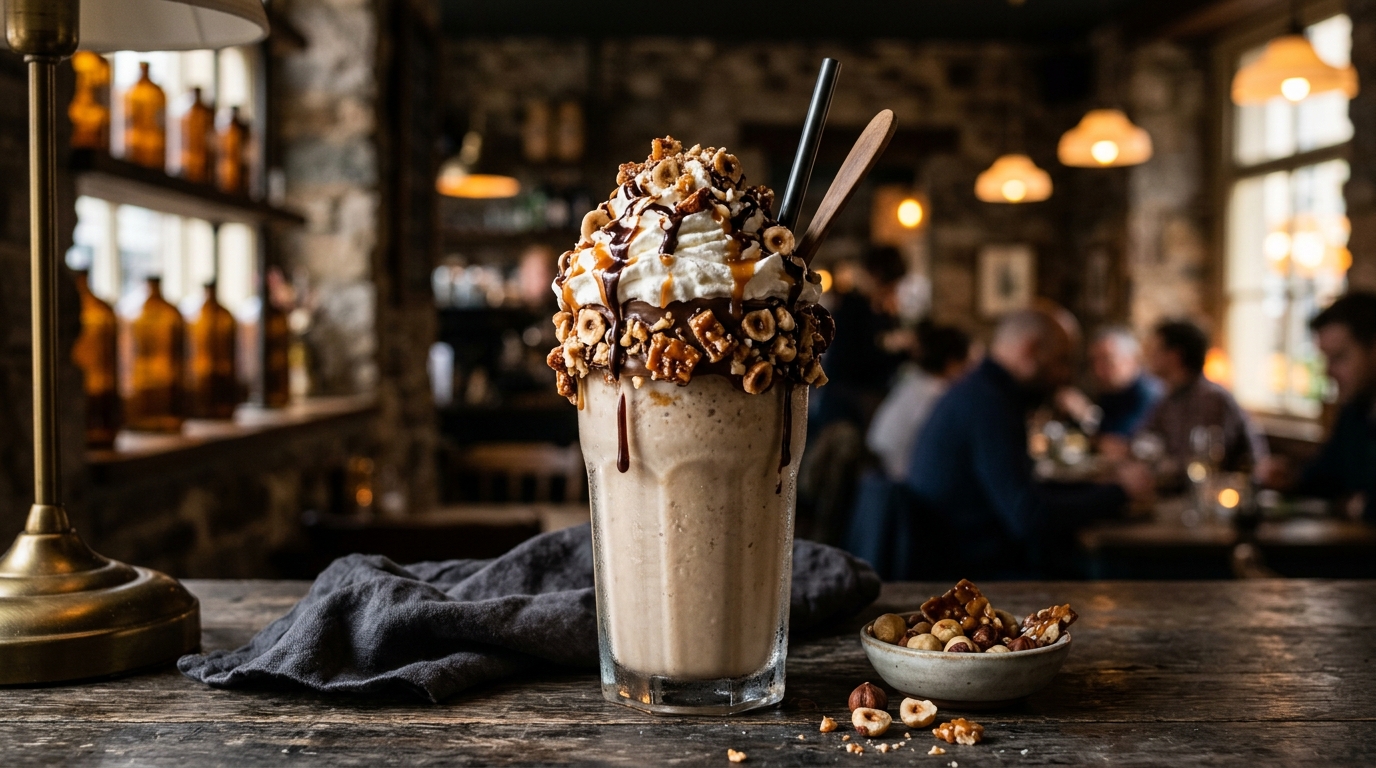 Finished hazelnut praline milkshake served