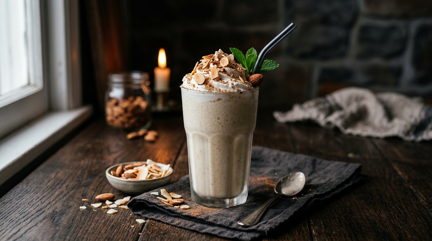 Finished luscious coconut almond milkshake served