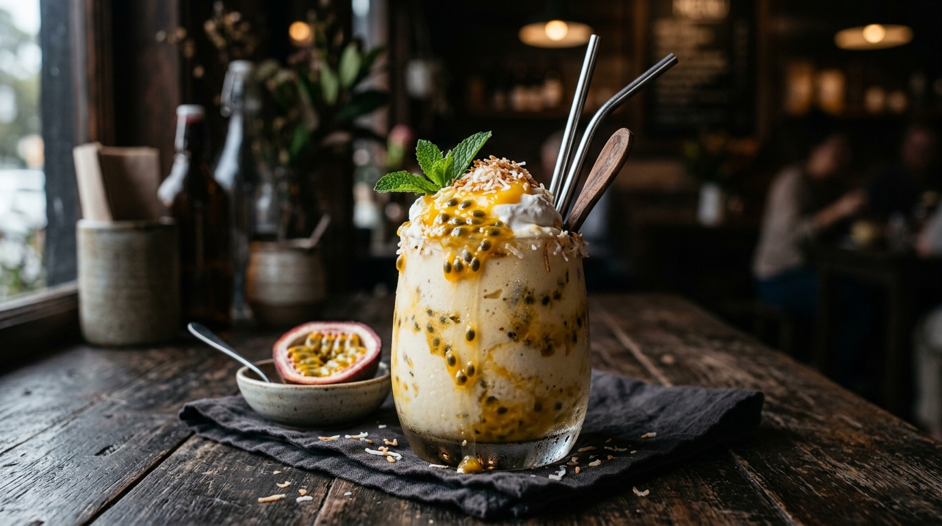 Finished passion fruit coconut milkshake served