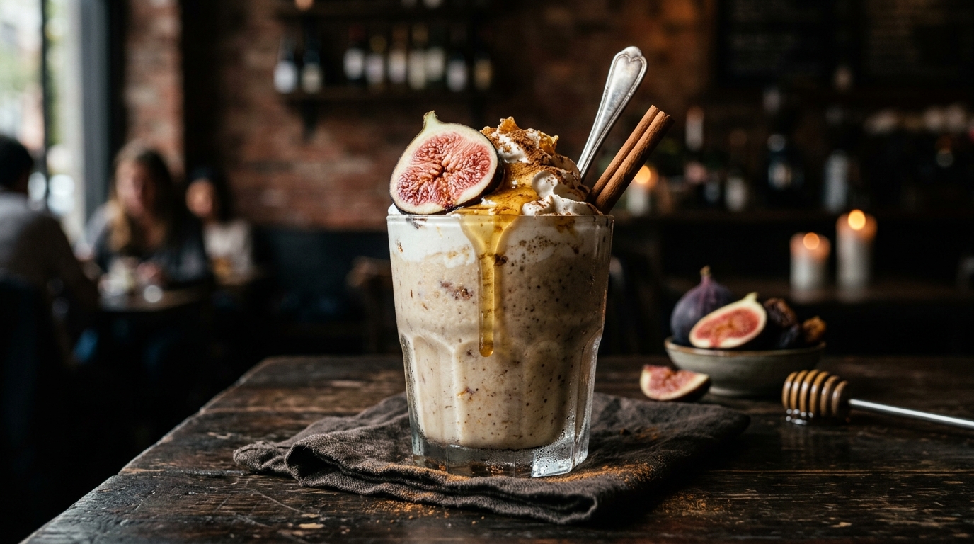 Finished fig and honey milkshake with cinnamon served