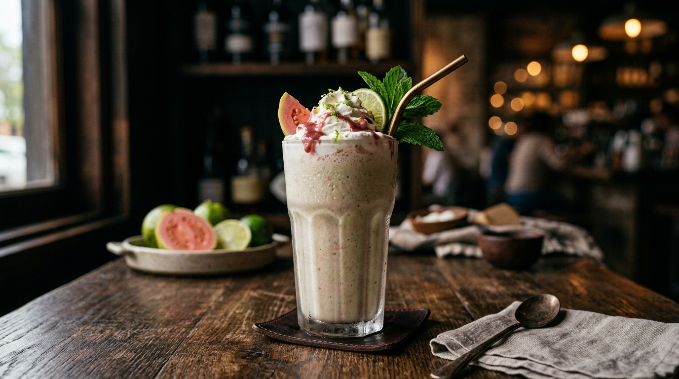 Finished guava lime milkshake served