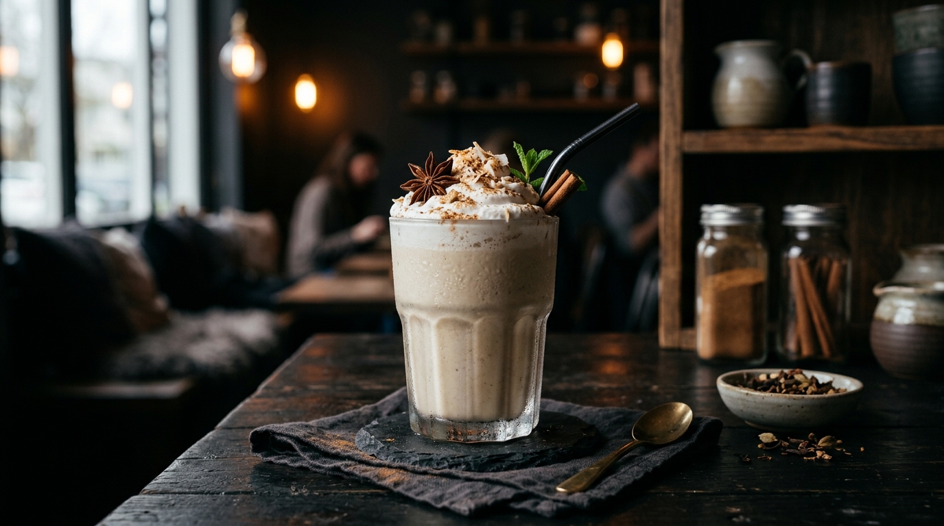 Finished smooth coconut chai milkshake served