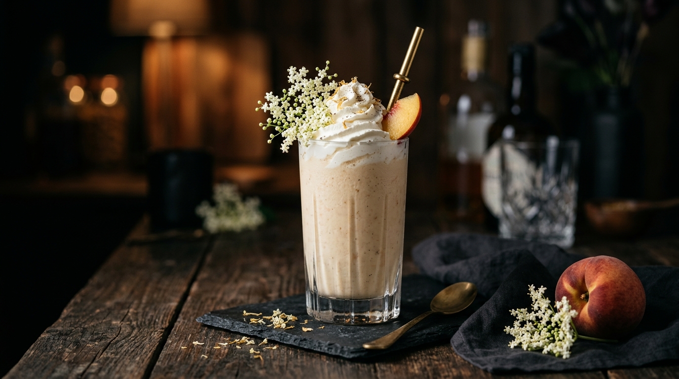 Finished exotic elderflower peach milkshake served