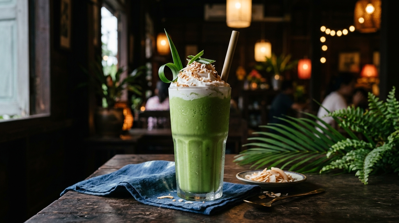 Finished thai coconut pandan milkshake served