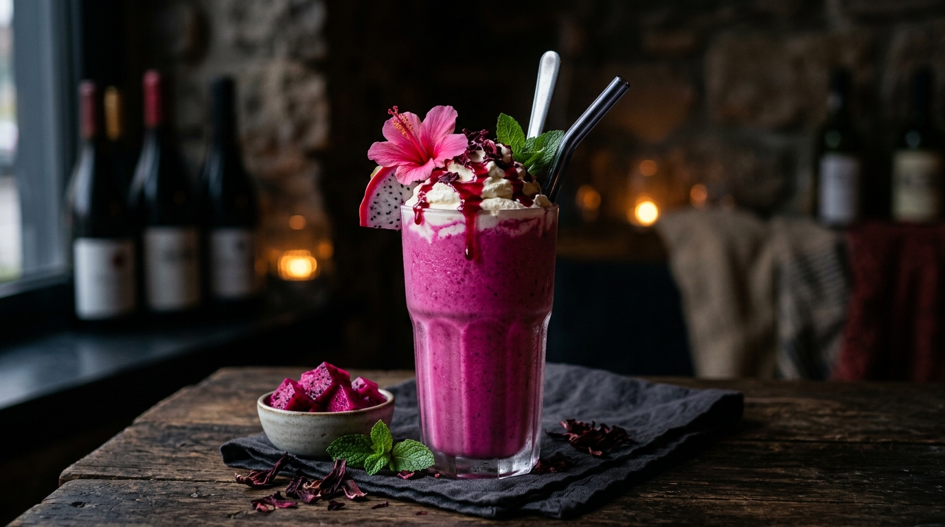 Finished dragonfruit hibiscus milkshake served