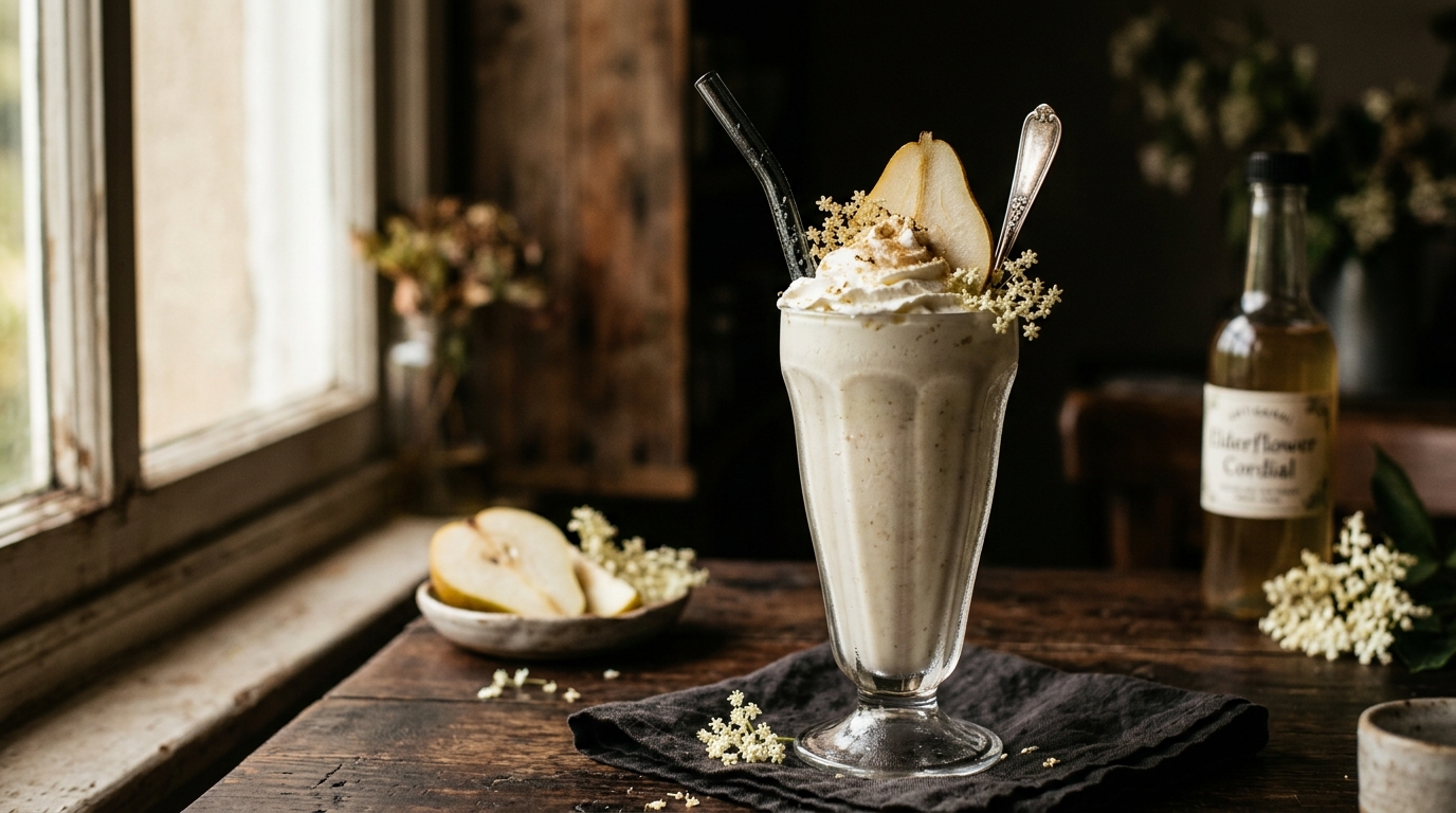 Finished elderflower pear milkshake served