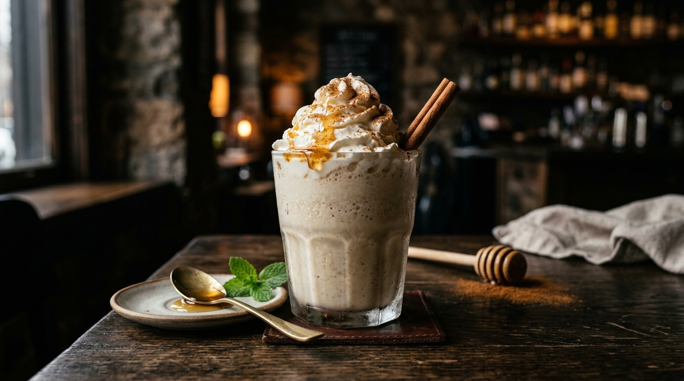 Finished creamy cinnamon honey milkshake served
