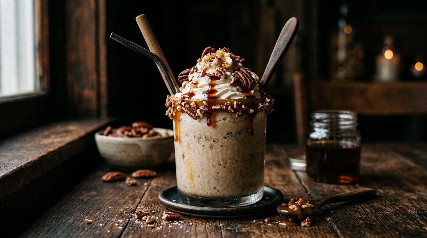 Finished decadent maple pecan milkshake served