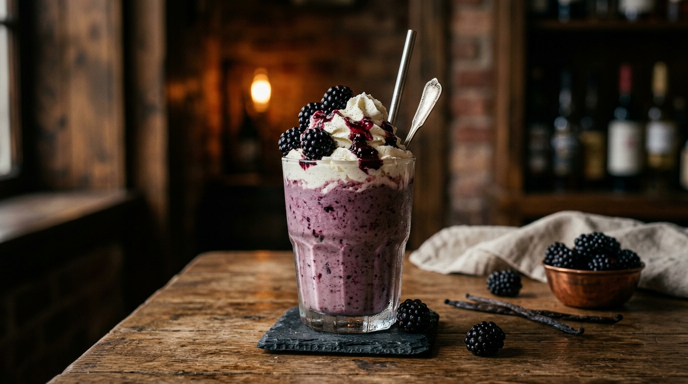 Finished luscious blackberry and vanilla milkshake served
