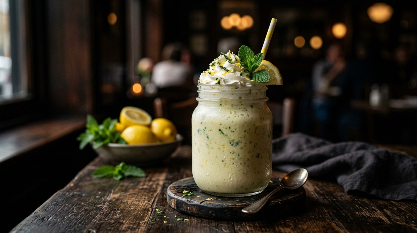Finished zesty lemon and mint milkshake served