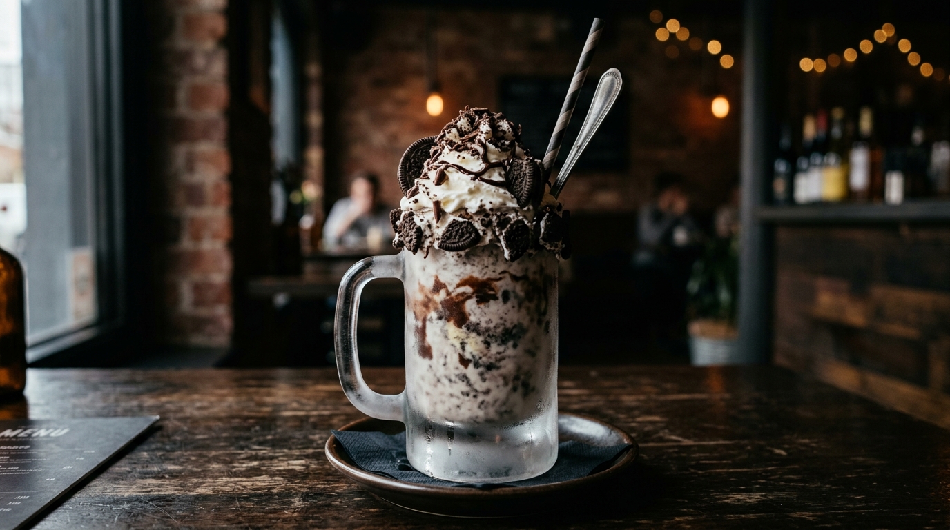 Finished cookies and cream cheesecake milkshake served