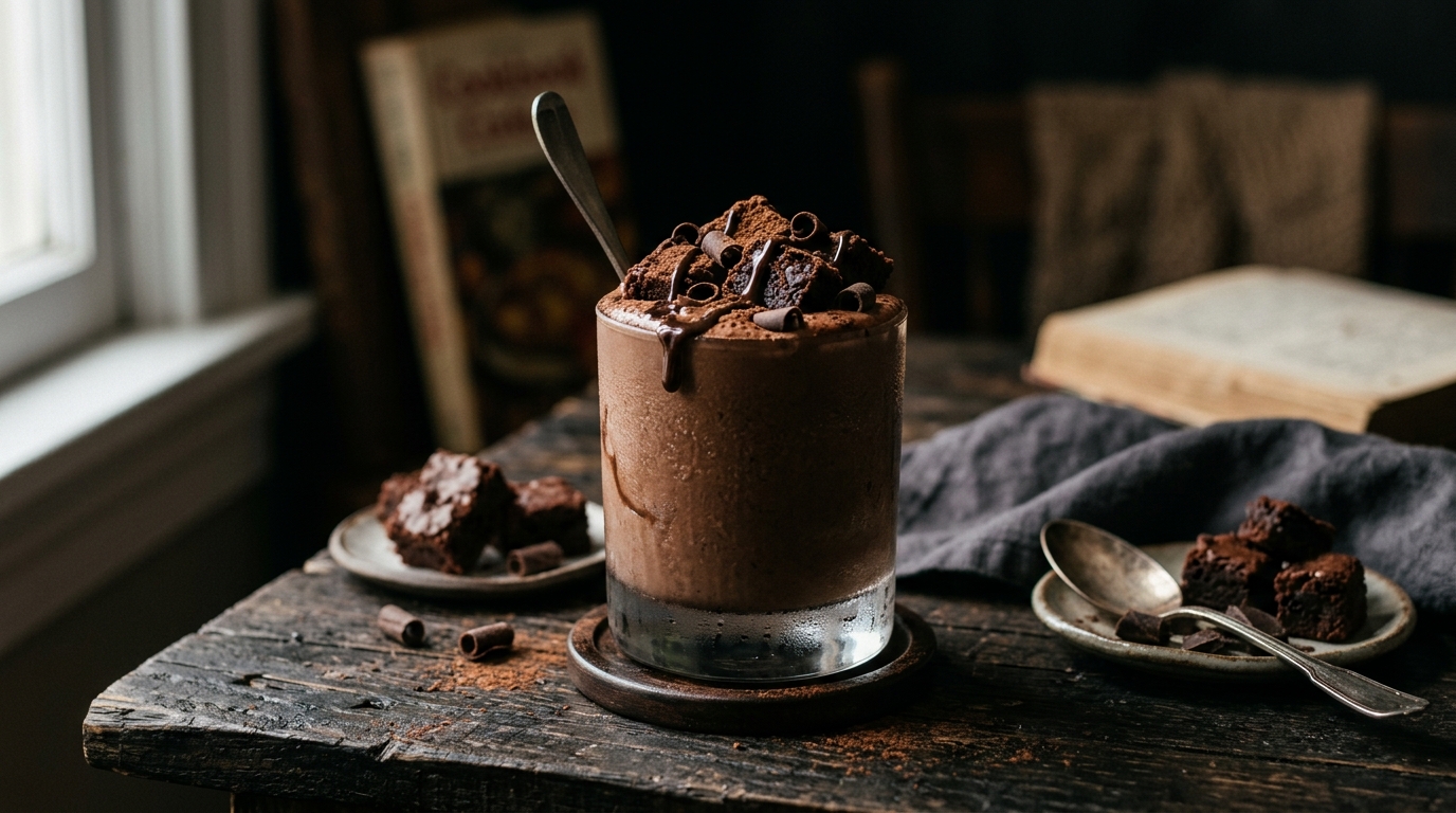 Finished brownie batter protein shake served