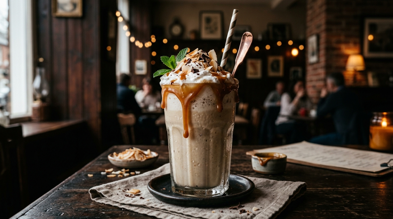 Finished vegan coconut caramel milkshake served