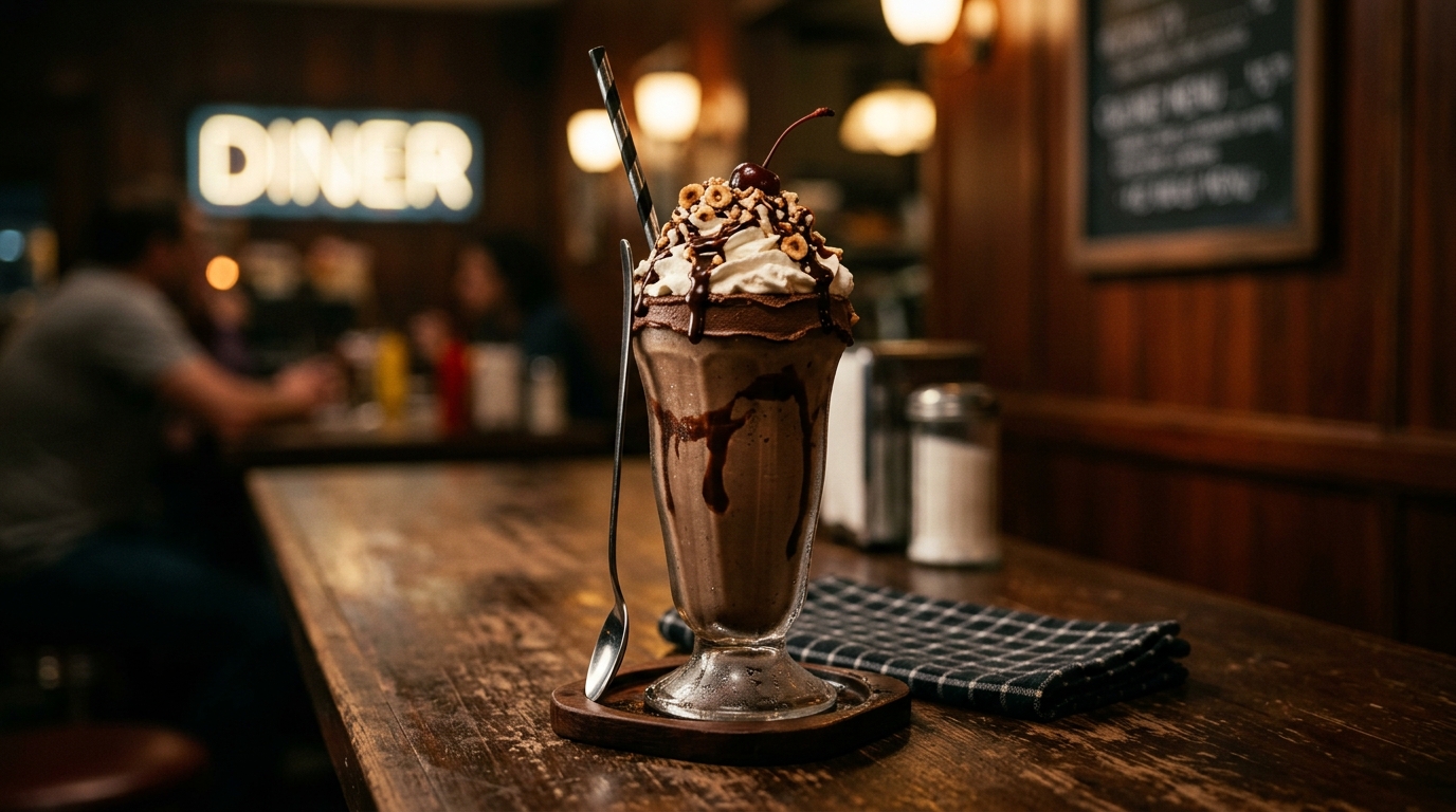 Finished mocha hazelnut diner-style milkshake served