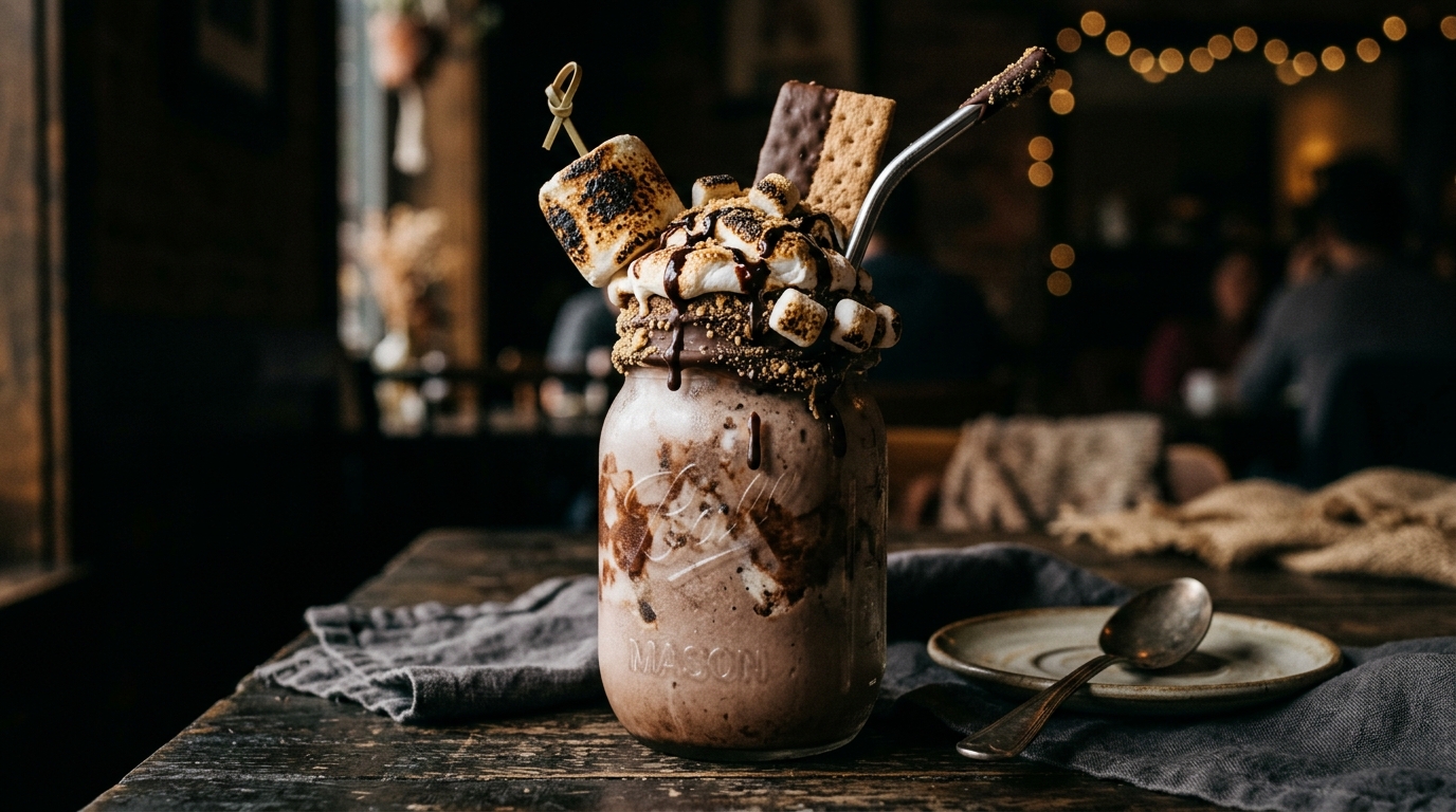 Finished s'mores marshmallow milkshake served