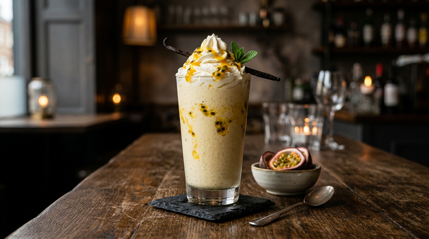Finished creamy passionfruit vanilla milkshake served