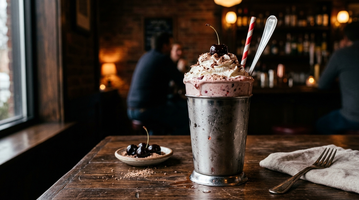 Finished cherry vanilla malt milkshake served