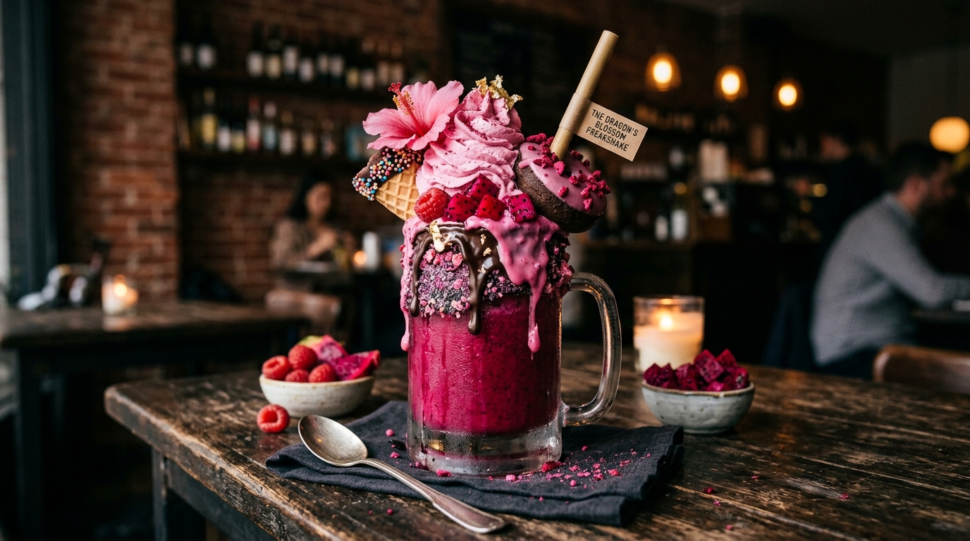 Finished dragonfruit hibiscus freakshake served