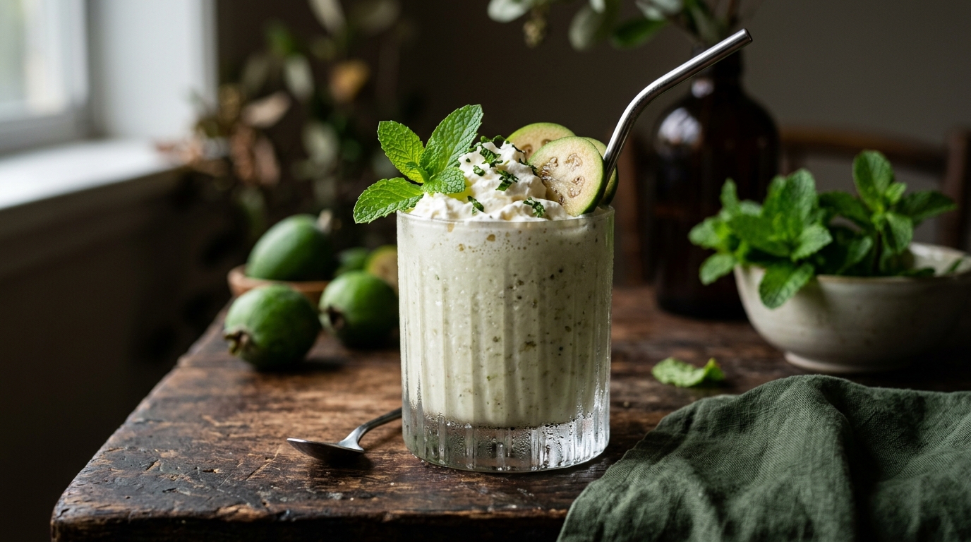 Finished feijoa mint refreshing milkshake served
