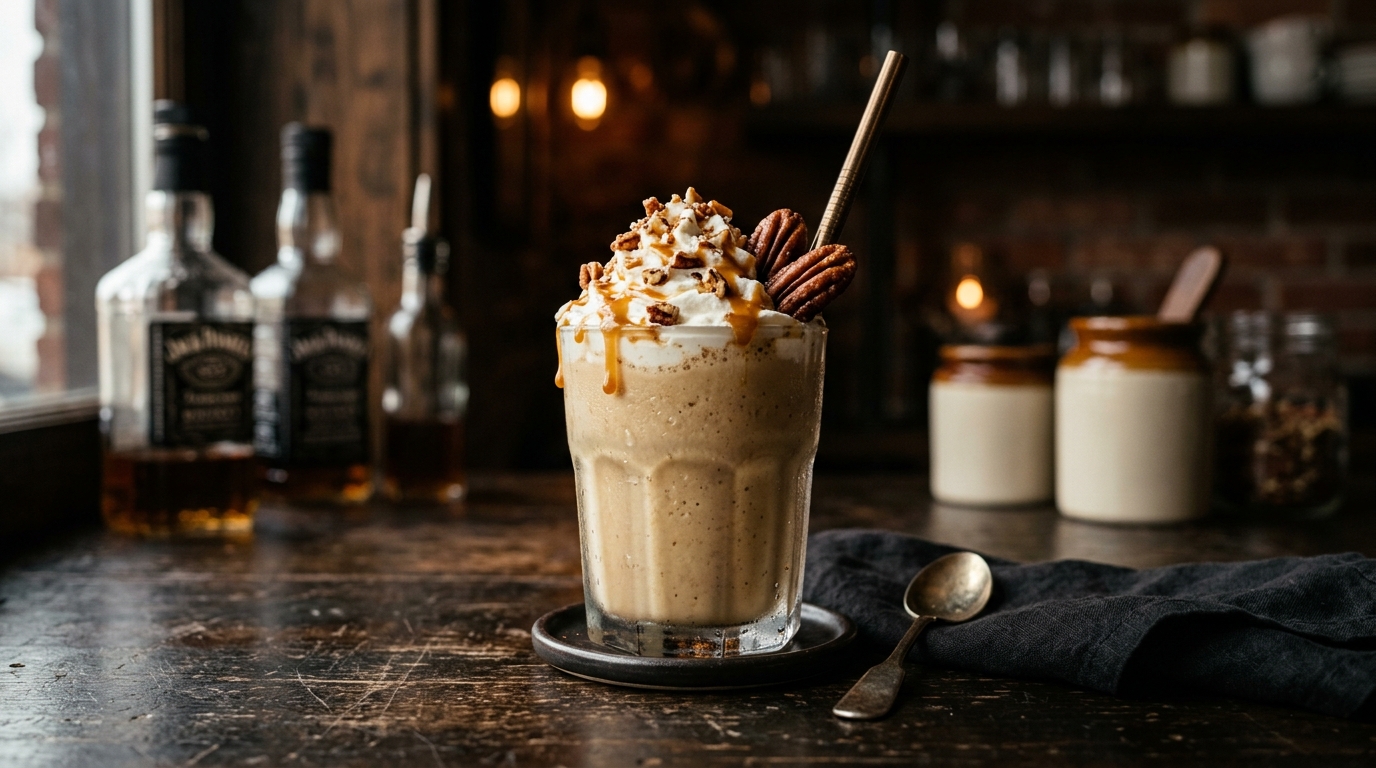 Finished rich brown butter pecan milkshake served