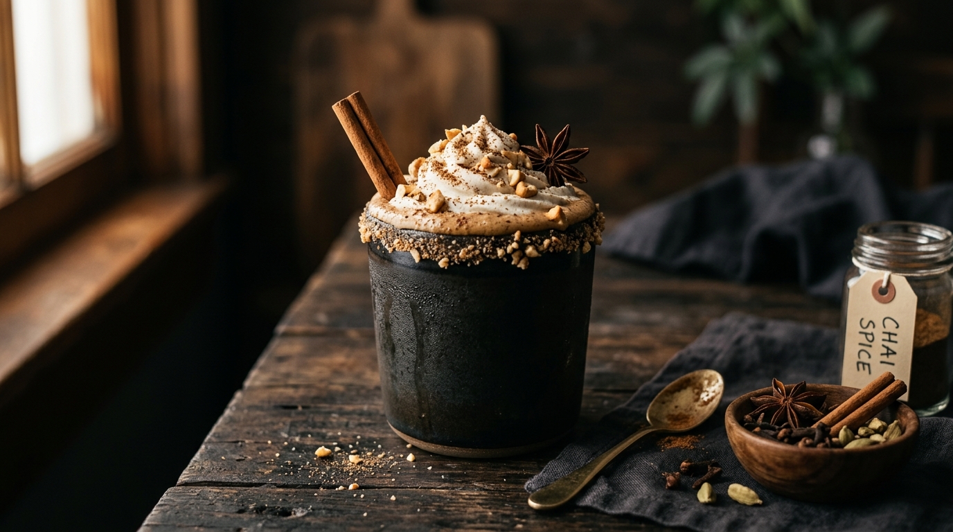 Finished protein-packed chai spiced cashew milkshake served