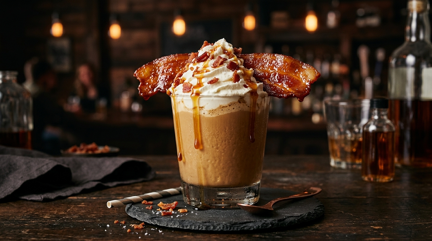 Finished rich maple bacon milkshake served