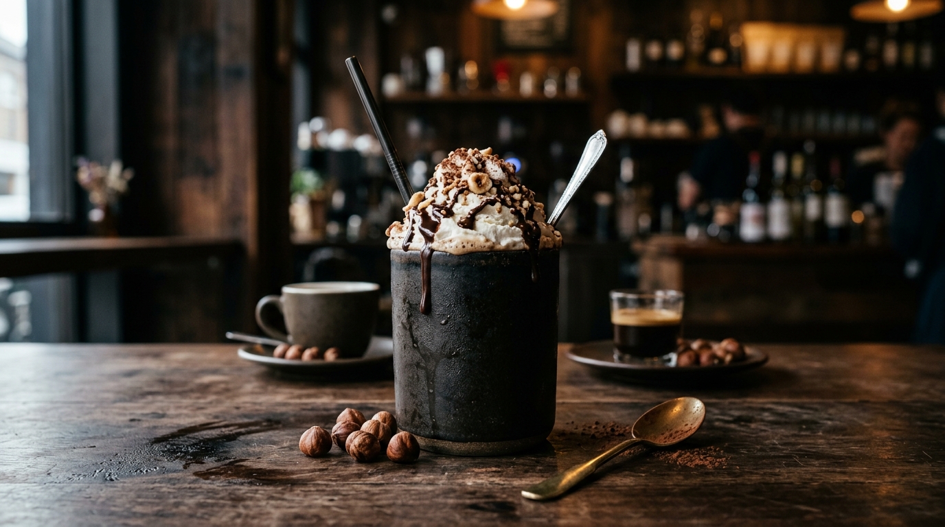 Finished creamy hazelnut espresso milkshake served