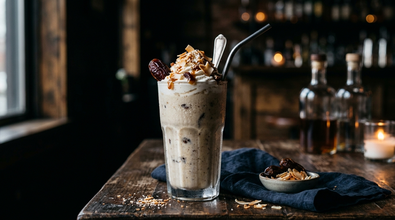 Finished luxurious coconut date milkshake served