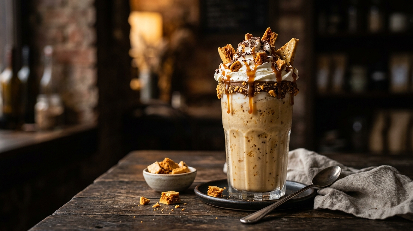 Finished honeycomb toffee crunch milkshake served