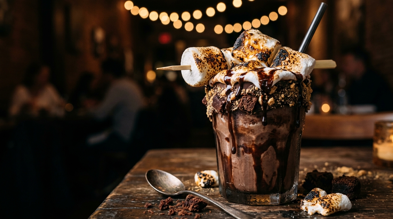 Finished toasted marshmallow brownie milkshake served