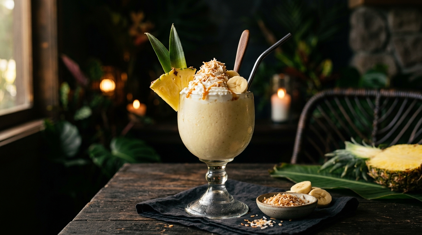 Finished tropical pineapple banana milkshake served
