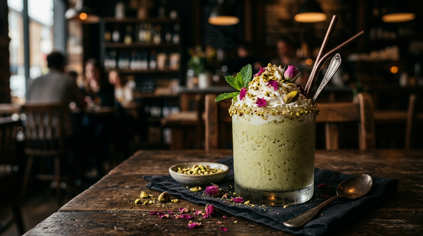 Finished pistachio rosewater milkshake served