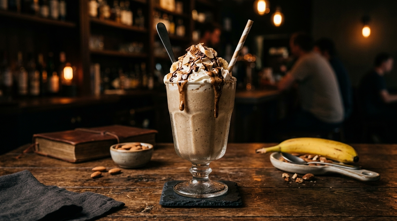 Finished almond butter banana milkshake served