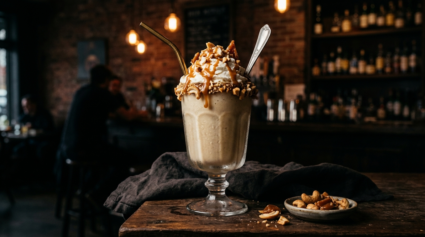 Finished cashew caramel milkshake served