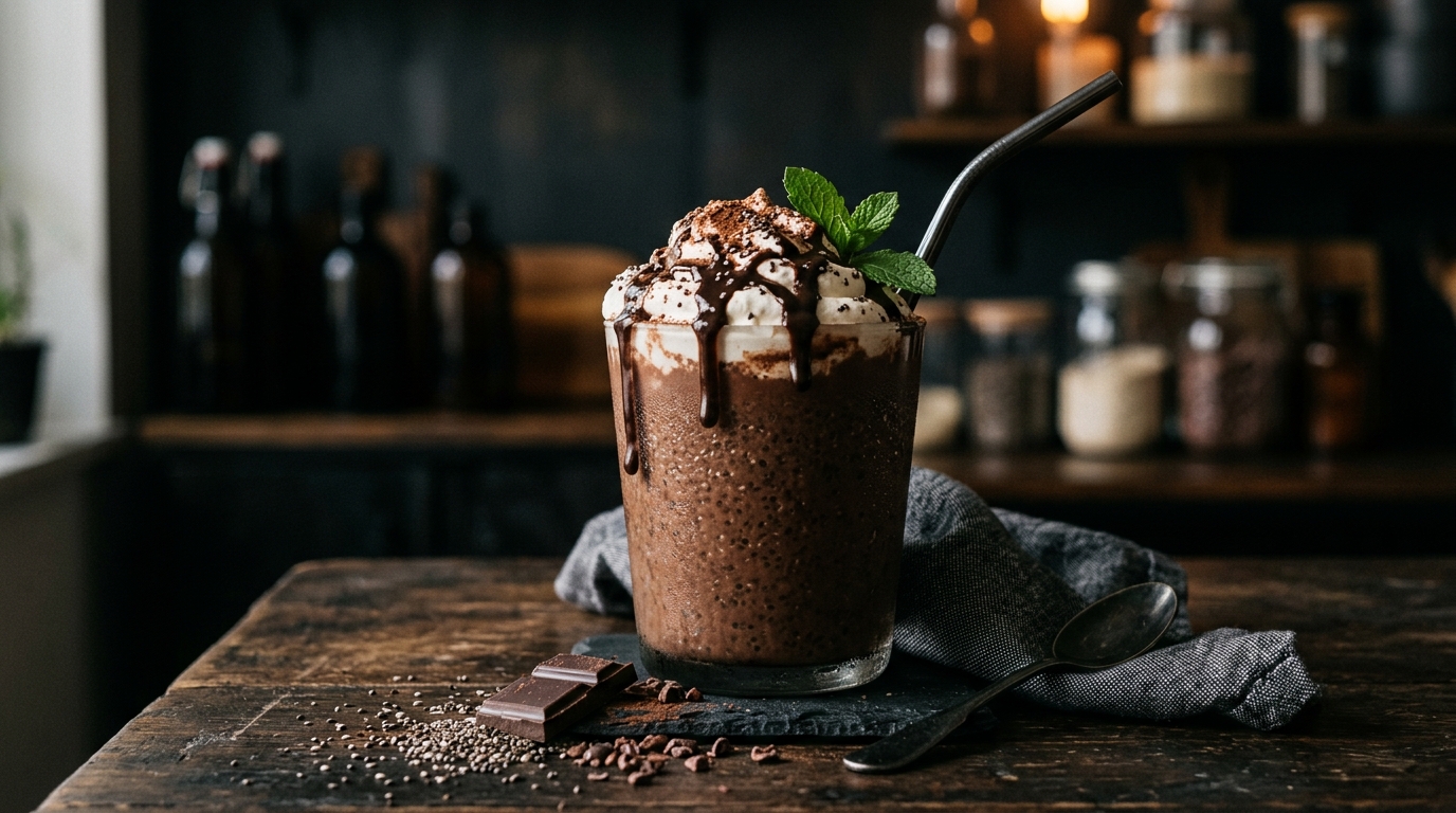 Finished chia seed chocolate milkshake served