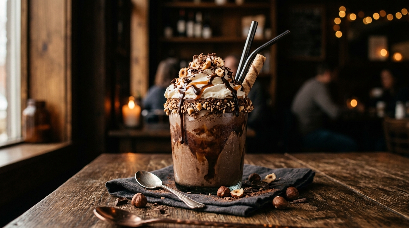 Finished hazelnut mocha milkshake served