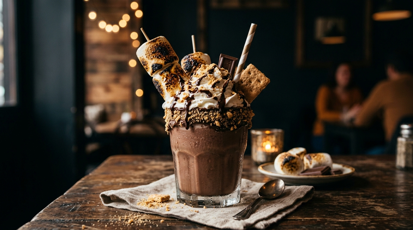 Finished s'mores chocolate milkshake served