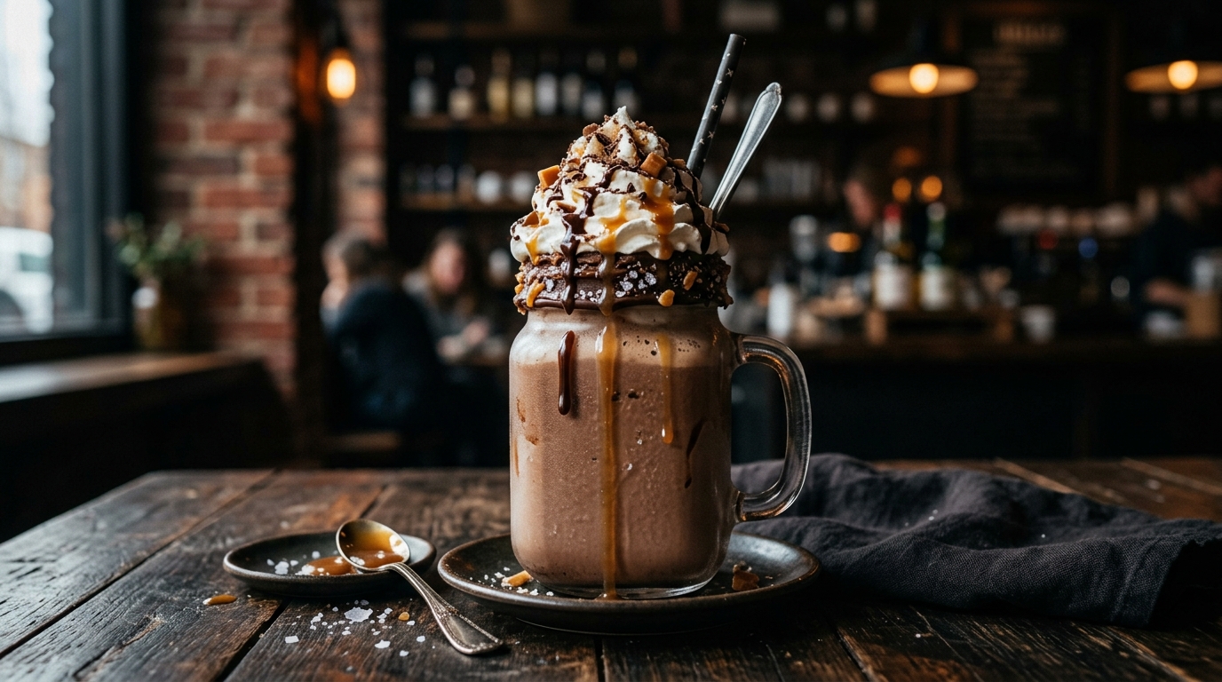Finished salted caramel mocha milkshake served