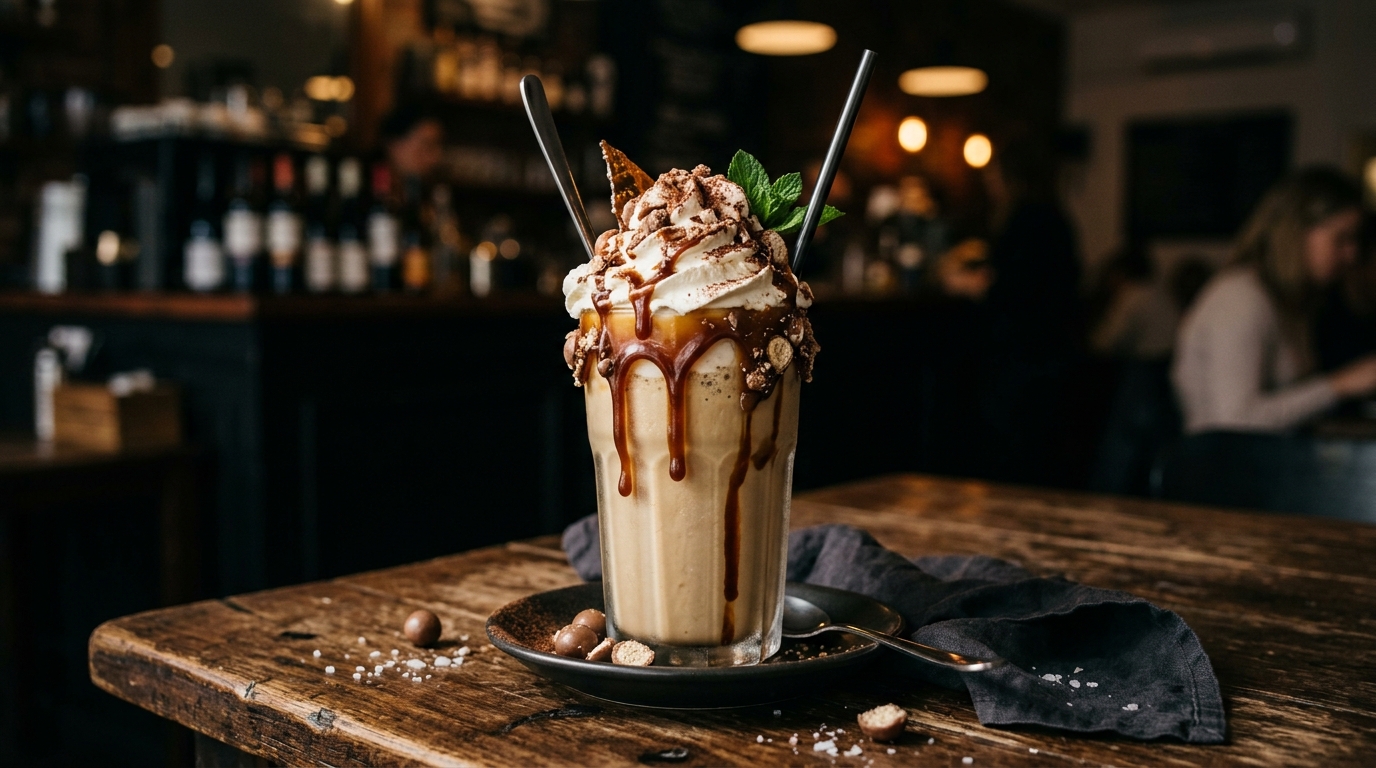 Finished malted coffee caramel milkshake served